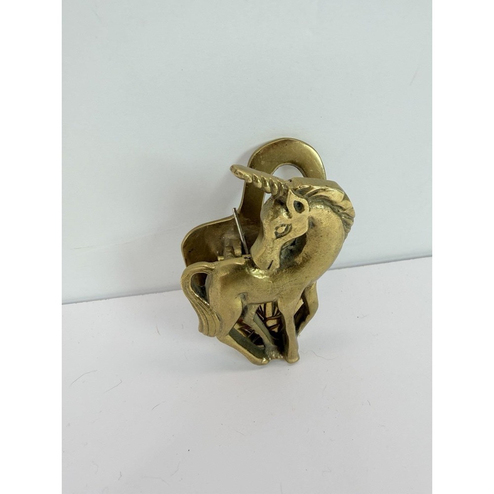 Brass Unicorn Paper Letter Mail Clip Vintage, Desk Top Paperweight, 3x2 Inches